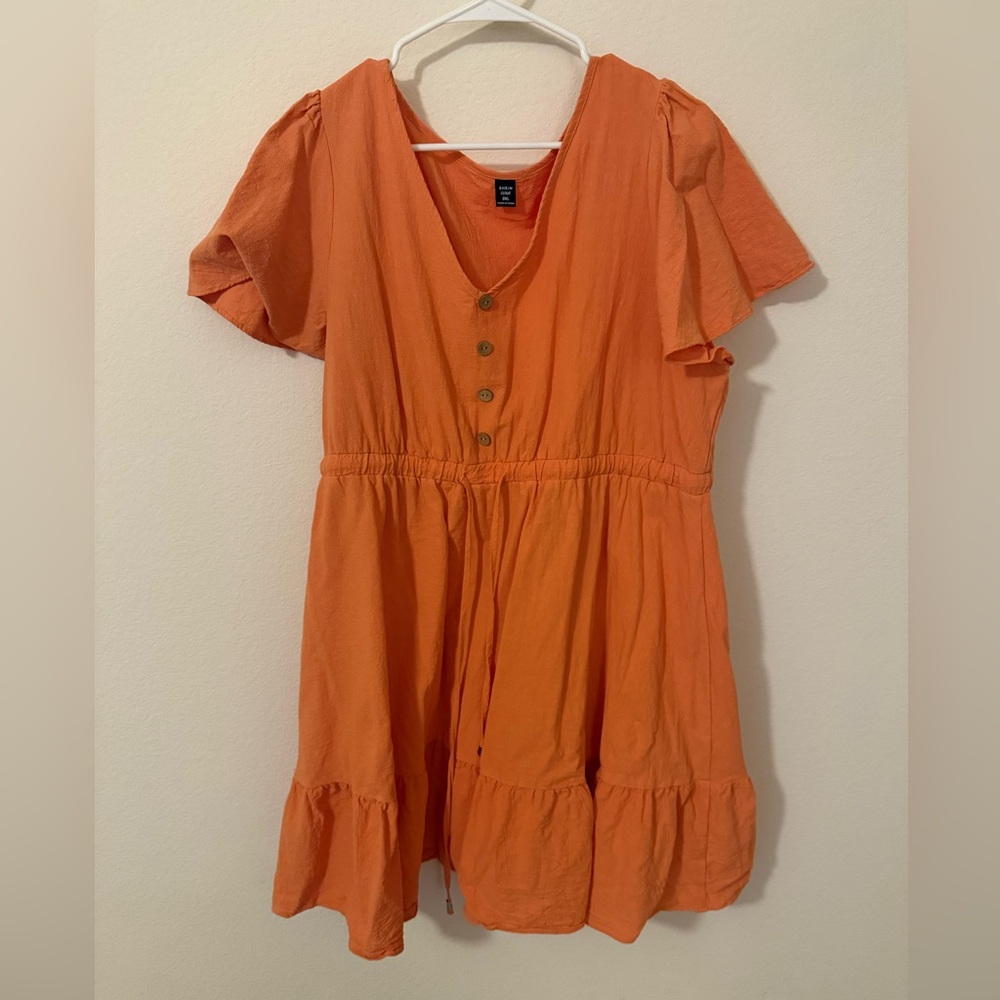 SHEIN Orange V-Neck Button Dress